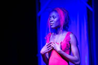 Wassa Coulibaly performs at Baobab Stage during dress rehearsals for her original work “The Red Dress” on Tuesday, Oct. 30, 2012.