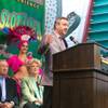 Jeff Victor, president of Fremont Street Experience, makes a few remarks Tuesday, Nov. 27, 2012, before unveiling downtown's newest addition, SlotZilla, a permanent two-level zip line that spans 1,700 feet through the downtown canopy.