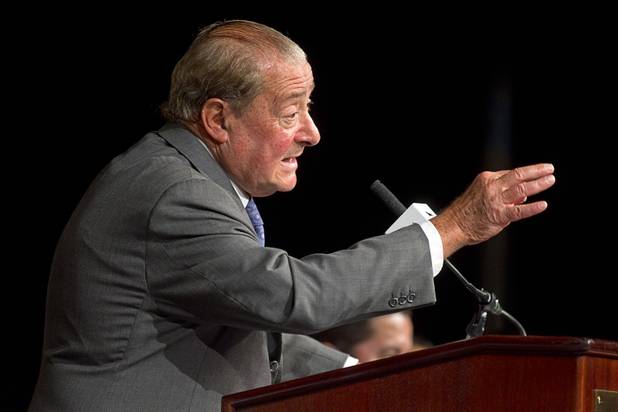 Boxing promoter Bob Arum speaks during a boxing news conference at the MGM Grand Wednesday, Dec. 5, 2012. Filipino boxer Manny Pacquiao and Juan Manuel Marquez of Mexico will fight for a fourth time in a welterweight bout at the MGM Grand Garden Arena Saturday.