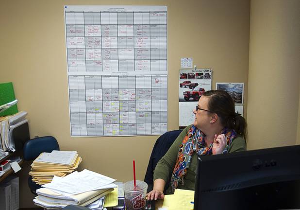 Volunteer coordinator Amy Schmidt looks a schedule for volunteers at the Volunteers in Medicine of Southern Nevada clinic near Tropicana Avenue and McLeod Drive Wednesday, December 5, 2012. The group is raising funds to build a new clinic in downtown Las Vegas.