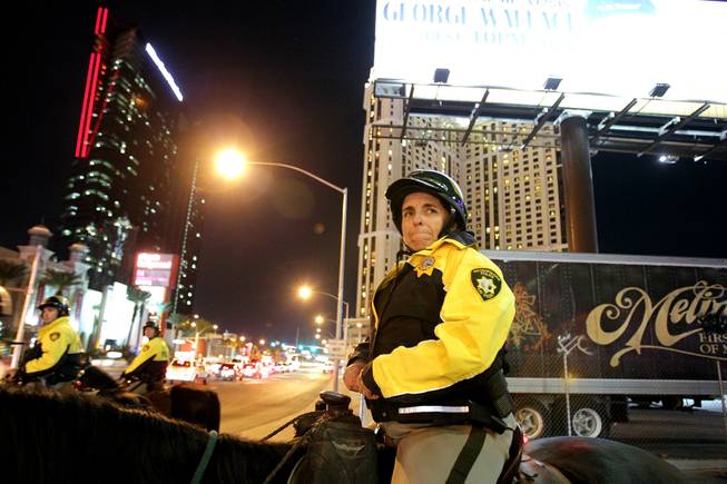 Officer Kelly Korb of the Las Vegas Metropolitan Police Mounted Unit patrols the Las Vegas Strip on Friday, December 7, 2012.