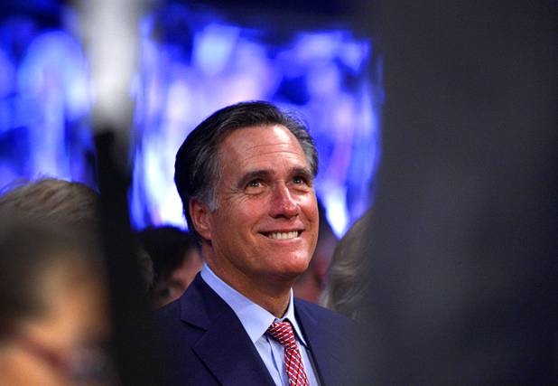 Former Republican U.S. presidential candidate Mitt Romney waits for the start of a welterweight bout between Manny Pacquiao and Juan Manuel Marquez at MGM Grand Garden Arena on Dec. 8, 2012, in Las Vegas.