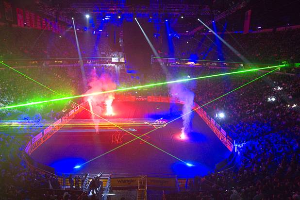 A light show starts off the fourth go-round of the Wrangler National Finals Rodeo at the Thomas & Mack Center Sunday, Dec. 9, 2012. The NFR continues through Saturday.