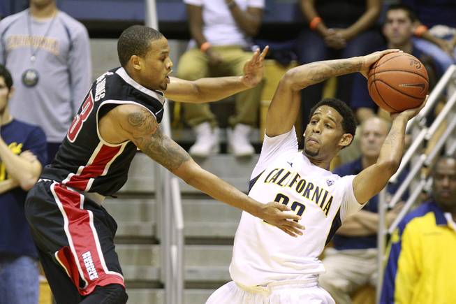 UNLV guard Bryce Dejean-Jones defends Cal guard Allen Crabbe during the first half of their game Sunday, Dec. 9, 2012 at Haas Pavilion in Berkeley, Calif.