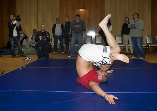 Heavyweight fighter Matt Mitrione is shown during UFC Ultimate Fighter Finale workouts at the Hard Rock Thursday, Dec. 13, 2012.
