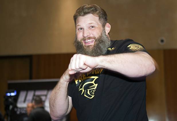 Heavyweight fighter Roy Nelson of Las Vegas shadowboxes during UFC Ultimate Fighter Finale workouts at the Hard Rock Thursday, Dec. 13, 2012.