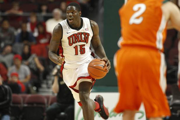 UNLV's Anthony Bennett takes the ball downcourt during UNLV's game against the La Verne Leopards at the Orleans Arena Thursday, Dec. 13, 2012. La Verne's Alex Wolpe is at left.