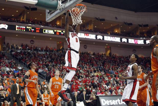 UNLV's Savon Goodman dunks during UNLV's game against the La Verne Leopards at the Orleans Arena Thursday, Dec. 13, 2012.