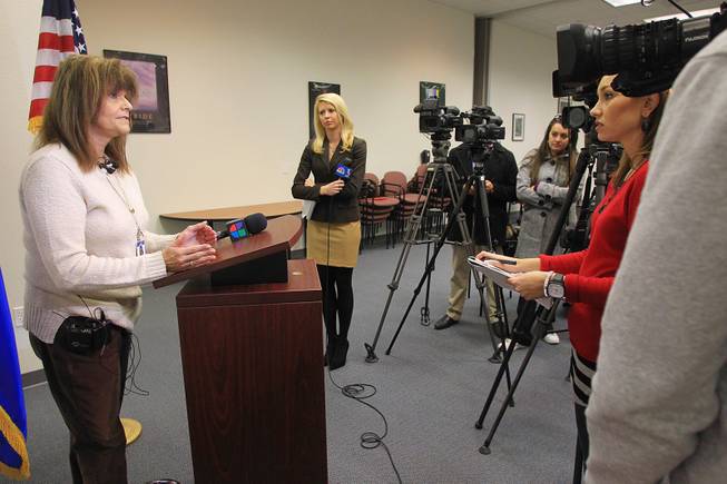 Rosemary Virtuoso from the Clark County School District's Department of Student Threat Evaluation & Crisis Response addresses the Connecticut school shooting with the media Friday, Dec. 14, 2012.