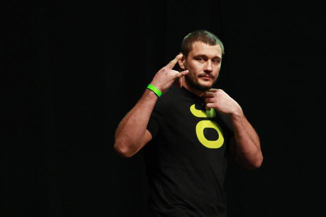 Matt Mitrione arrives for the weigh-in for the Season 16 finale of "The Ultimate Fighter" Friday, Dec. 14, 2012, at the Joint in the Hard Rock Hotel.