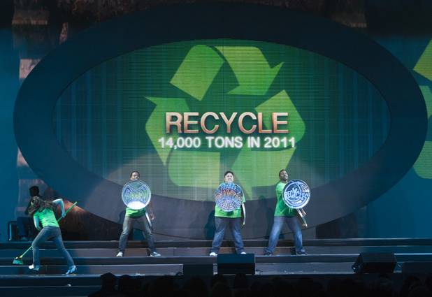 MGM Resorts International employees perform in during a dress rehearsal for the Inspiring Our World show at the Mandalay Bay Events Center Saturday, Dec. 15, 2012.