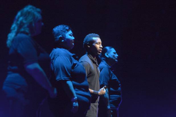 MGM Resorts International employees perform in during a dress rehearsal for the Inspiring Our World show at the Mandalay Bay Events Center Saturday, Dec. 15, 2012.