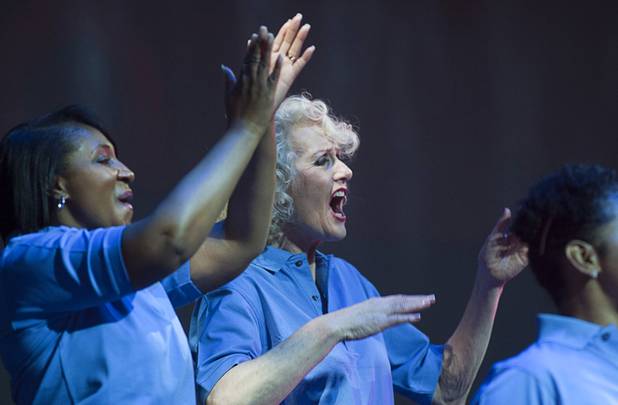 MGM Resorts International employees perform in during a dress rehearsal for Inspiring Our World show at the Mandalay Bay Events Center Saturday, Dec. 15, 2012.