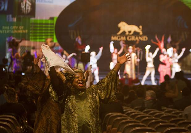 MGM Resorts International employees perform during a dress rehearsal for Inspiring Our World show at the Mandalay Bay Events Center Saturday, Dec. 15, 2012.
