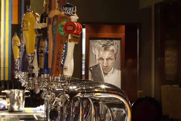 A view of tap handles the Gordon Ramsay Pub & Grill in Caesars Palace Monday, Dec. 17, 2012.