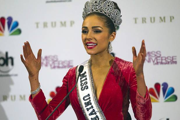 Miss USA Olivia Culpo responds to questions from reporters after winning the 2012 Miss Universe Pageant at Planet Hollywood on Wednesday, Dec. 19, 2012.