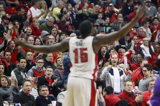 UNLV fans cheer after an Anthony Bennet dunk against UNI during their game Wednesday, Dec. 19, 2012 at the Thomas & Mack.