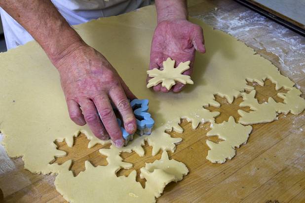 Chef Flemming Pedersen makes holiday cookies at Chef Flemmings Bake Shop, a European-style bakery, on Water Street in downtown Henderson Thursday, Dec. 20, 2012.