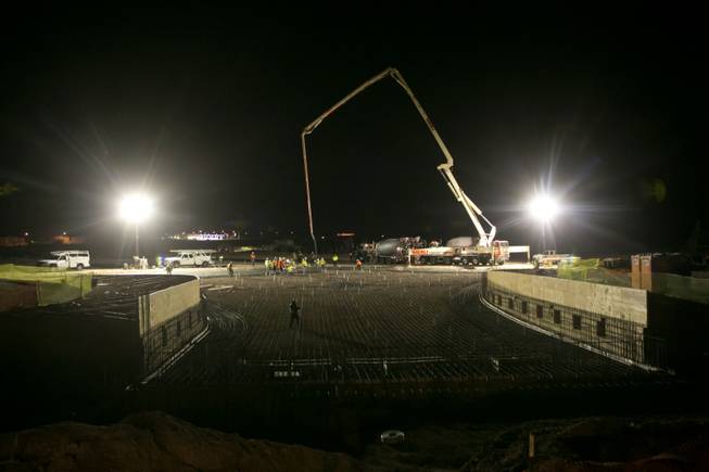 Concrete is poured to lay foundation to the 17,000-square-foot wave pool at Las Vegas' newest attraction Wet 'n' Wild, a 41-acre water park expected to open in Spring of 2013, Thursday, Dec. 20, 2012.