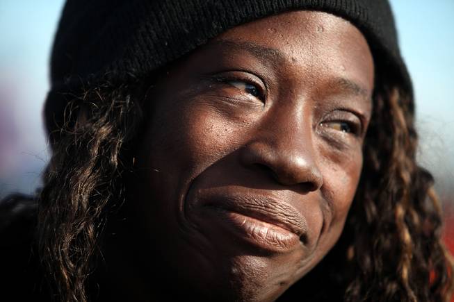 Lynetta Josey, who has been homeless for six years in Las Vegas, waits in line for a hot meal during a Christmas Day event to feed and clothe the homeless and needy organized by the nonprofit organization Broken Chains in Las Vegas on Tuesday, December 25, 2012.