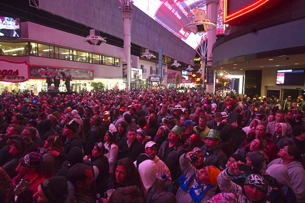 Guests pack the Fremont Street Experience just before midnight Monday, Dec. 31, 2012.