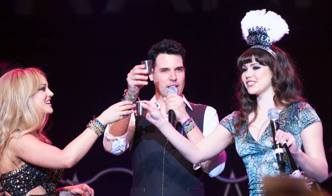 Lacey Schwimmer, Frankie Moreno and Claire Sinclair celebrate the announcement of the show "Pin Up" at the Stratosphere.