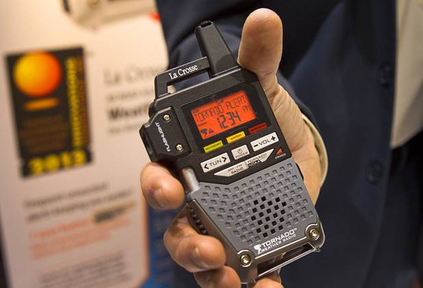 A La Crosse tornado alert radio is displayed at the opening press event of the 2013 International CES at the Mandalay Bay Convention Center Sunday, January 6, 2013. The radio is similar to a regular weather alert radios but has the ability to select only the tornado alerts that are for your area. The radio will retail for $59.00 and begin shipping at the end of April 2013.