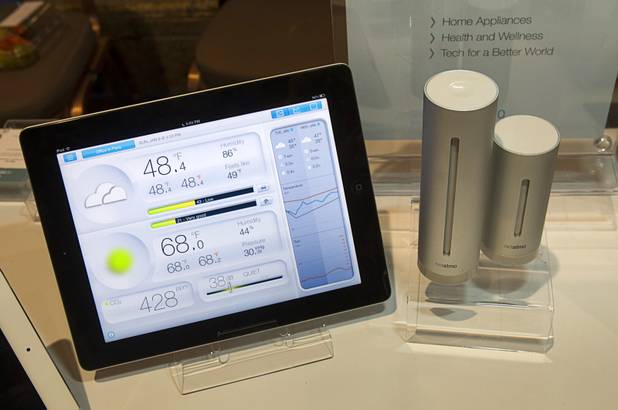 A Netatmo urban weather station is displayed at the opening press event of the 2013 International CES at the Mandalay Bay Convention Center Sunday, January 6, 2013. The personal indoor and outdoor weather station monitors a variety of conditions and sends the information to your wireless device. The $179 system is available online and is expected in retail stores in a few months.