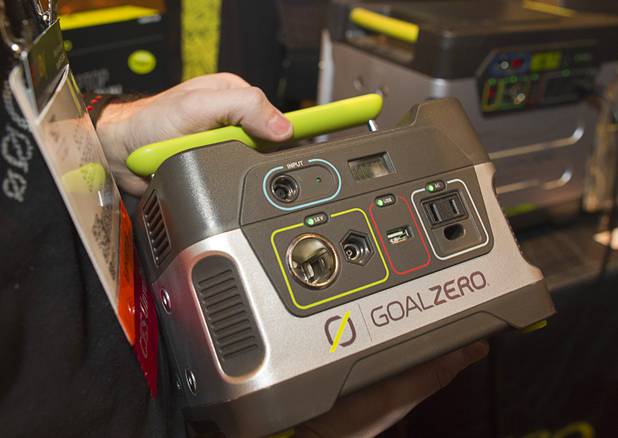 A GoalZero solar powered Yeti 150 is displayed at the opening press event of the 2013 International CES at the Mandalay Bay Convention Center Sunday, January 6, 2013. A utility class Yeti1250 solar generator kit is also available. The smaller unit is $199.00. The larger unit is in stores now and runs about $2000.00 with solar panels.