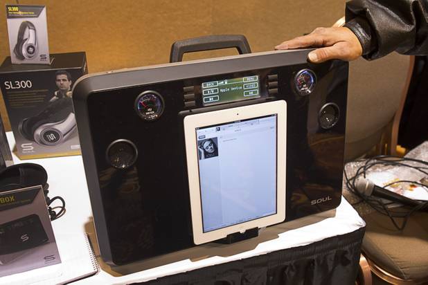 A Soul Party In A Box is displayed at the opening press event of the 2013 International CES at the Mandalay Bay Convention Center Sunday, January 6, 2013. The wireless high performance entertainment system is available now and retails for $999.00. The device has multiple inputs including microphone inputs for karaoke.