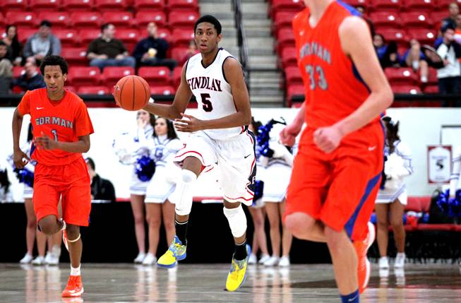 Christian Wood of Findlay Prep runs down the court during their boys basketball game against Bishop Gorman at the South Point Arena in Las Vegas on Monday, January 7, 2013.