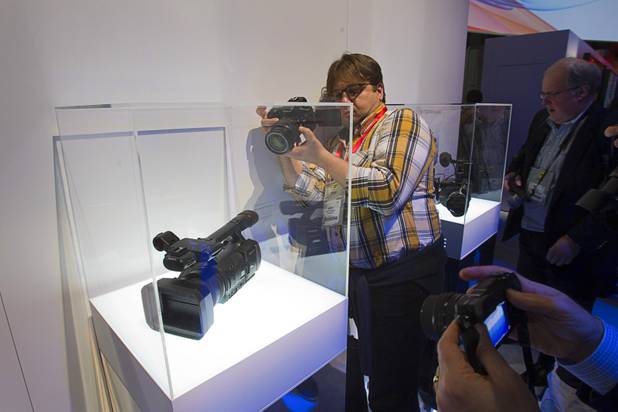 A prototype Sony 4K camcorder is photographed during a Sony news conference at the 2013 International CES in the Las Vegas Convention Center Monday, January 7, 2013.