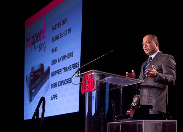Vivek Khemka, Dish vice president of product management, speaks during a Dish news conference at the 2013 International CES in the Mandalay Bay Convention Center Monday, January 7, 2013. Dish announced improvements to its Hopper DVR system including a built-in Slingbox that will allow consumers to view content on mobile devices without any extra cost.