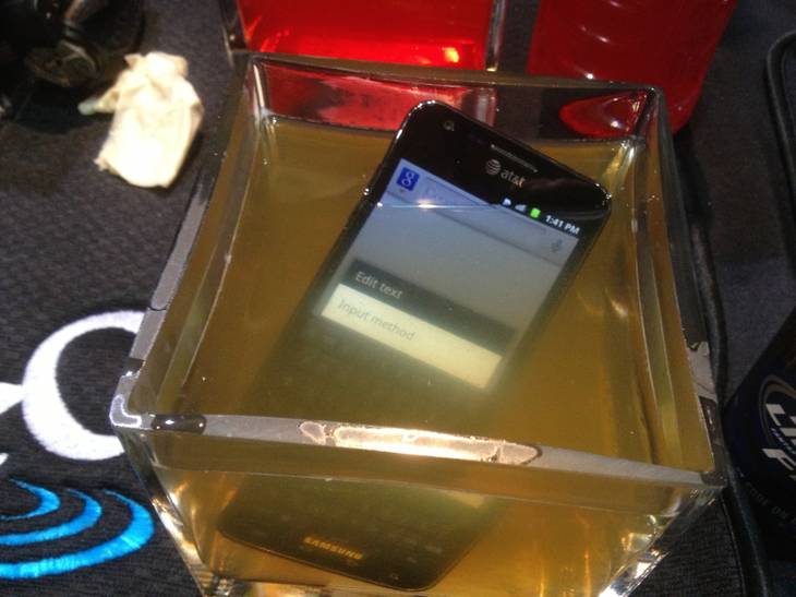 HzO has developed a technology for cell phone manufacturers that will waterproof your phone.  It is among the displays at the 2013 International CES in Las Vegas.