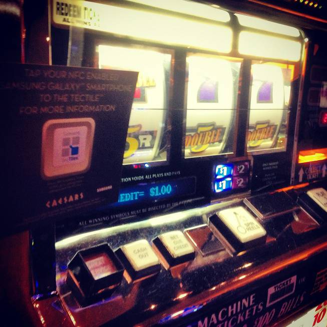 A Samsung TecTile is shown on a slot machine at Caesars Palace, Monday, Jan. 7, 2012.