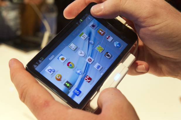 The back of a Samsung Galaxy connected camera is displayed during the first day of the 2013 International CES in the Las Vegas Convention Center Tuesday, Jan. 8, 2013. The camera does everything your smartphone can do except make phone calls, a representative said. The camera connects to the internet via 3G/4G, through AT&T or Verizon, and via Wi-Fi. STEVE MARCUS