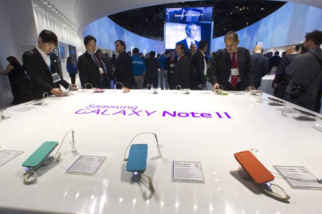 Samsung Galaxy Note II phone/tablets are displayed during the first day of the 2013 International CES in the Las Vegas Convention Center Tuesday, Jan. 8, 2013. STEVE MARCUS