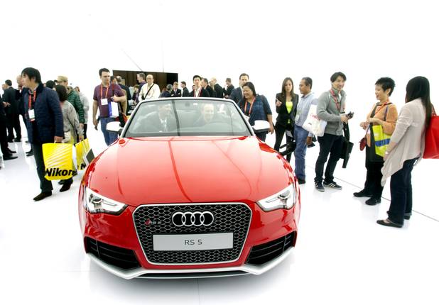 An Audi RS 5 Cabriolet is displayed during the first day of the 2013 International CES in the Las Vegas Convention Center Tuesday, Jan. 8, 2013. STEVE MARCUS