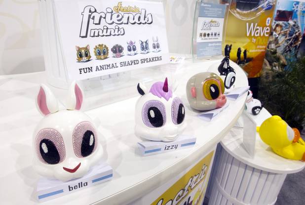 Electric Friend Minis are displayed at the Noetic booth during the first day of the 2013 International CES in the Las Vegas Convention Center Tuesday, Jan. 8, 2013. The animal-shaped speakers with retractable cords are expected to be in stores this spring.  STEVE MARCUS