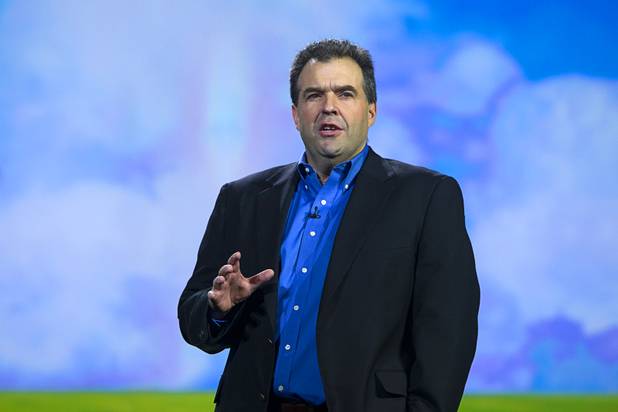 Trevor Schick, senior vice president of Global Stategic Supplier Management for HP, speaks during a Samsung Electronics keynote address at the 2013 International CES Wednesday January 9, 2013.