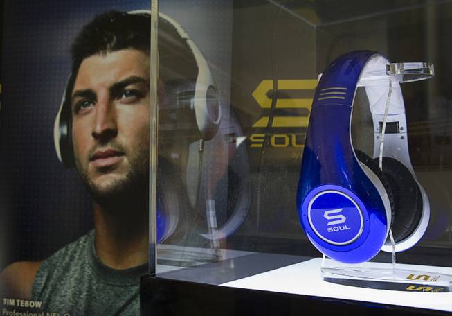 Tim Tebow Signature Series headphones by Soul Electronics are displayed during the 2013 International CES Thursday, Jan. 10, 2013.