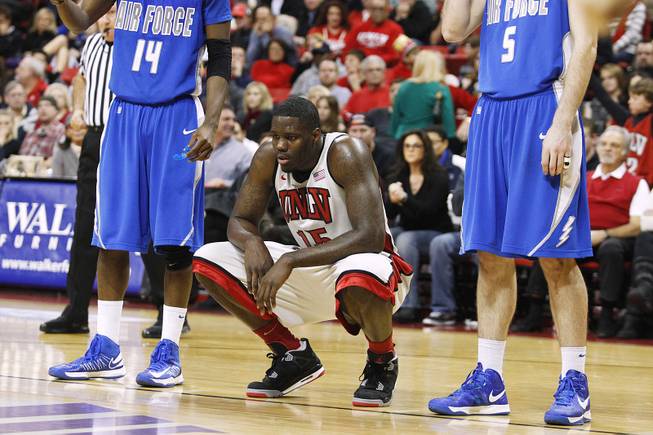 UNLV forward Anthony Bennett crouches down during a free throw against Air Force during their game Saturday, Jan. 12, 2013 at the Thomas & Mack. UNLV won in overtime, 76-71.