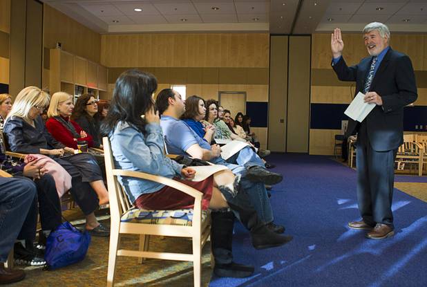 Psychologist and author Michael Thompson, right, speaks during a free parenting workshop at the Adelson Educational Campus in Summerlin Sunday, January 13, 2013.