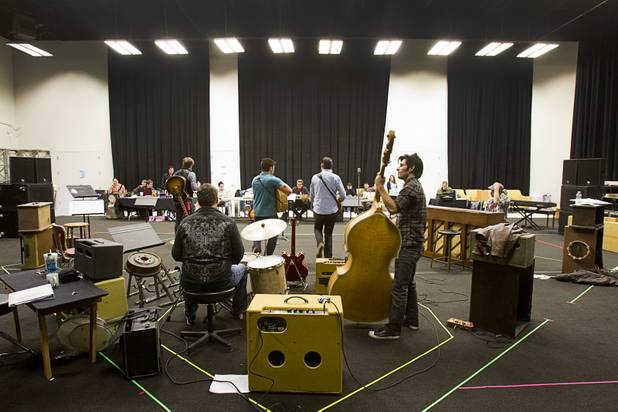 Cast members rehearse for "Million Dollar Quartet" in a warehouse near The Orleans on Tuesday, Jan. 15, 2013. "Million Dollar Quartet" is based on a performance by Johnny Cash, Jerry Lee Lewis, Carl Perkins and Elvis Presley at Sun Records in Memphis on Dec. 4, 1956. The new show begins at Harrah's Las Vegas on Feb. 4.