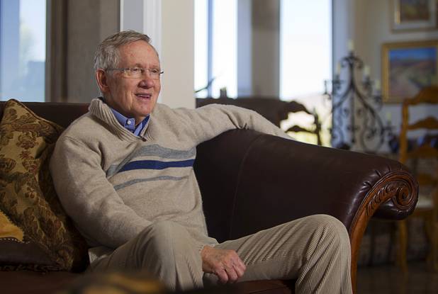 Senate Majority Leader Harry Reid responds to questions during an interview with reporters at his home in Searchlight, Thursday, Jan. 17, 2013.