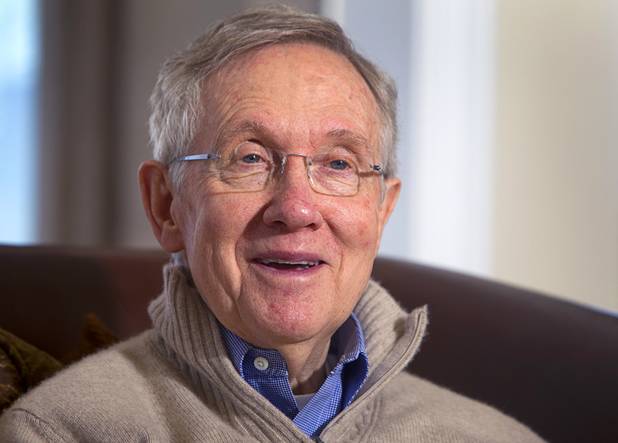 Senate Majority Leader Harry Reid (D-NV) responds to questions during an interview with reporters at his home in Searchlight, Nev. Thursday, January 17, 2013.