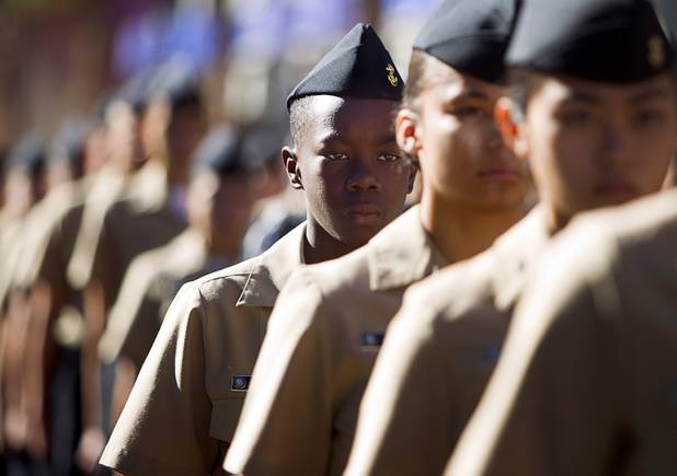 Members of the Centennial High School Navy Jr. ROTC march during the 31st annual Martin Luther King Jr. parade in downtown Las Vegas, Monday, Jan. 21, 2013. MGM Resorts International was the presenting sponsor for the event.