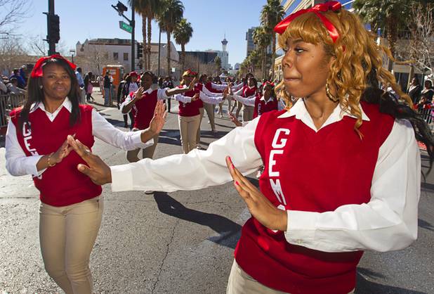 Members of the Delta Gems perform a dance routine during the 31st annual Dr. Martin Luther King Jr. parade in downtown Las Vegas, Monday, Jan. 21, 2013. MGM Resorts International was the presenting sponsor for the event.