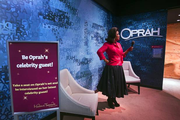 A set featuring television personality Oprah Winfrey is shown in the TV Zone at Madame Tussauds Las Vegas wax attraction in the Venetian Wednesday, Jan. 23, 2013. On Thursday, the venue will unveil a wax figure of actress Sandra Bullock.