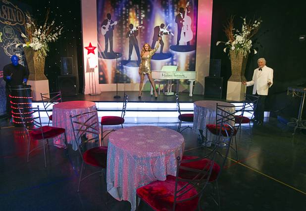 A lounge scene featuring a wax figure of singer Celine Dion is shown at Madame Tussauds Las Vegas wax attraction in the Venetian Wednesday, Jan. 23, 2013. On Thursday, the venue will unveil a wax figure of actress Sandra Bullock.